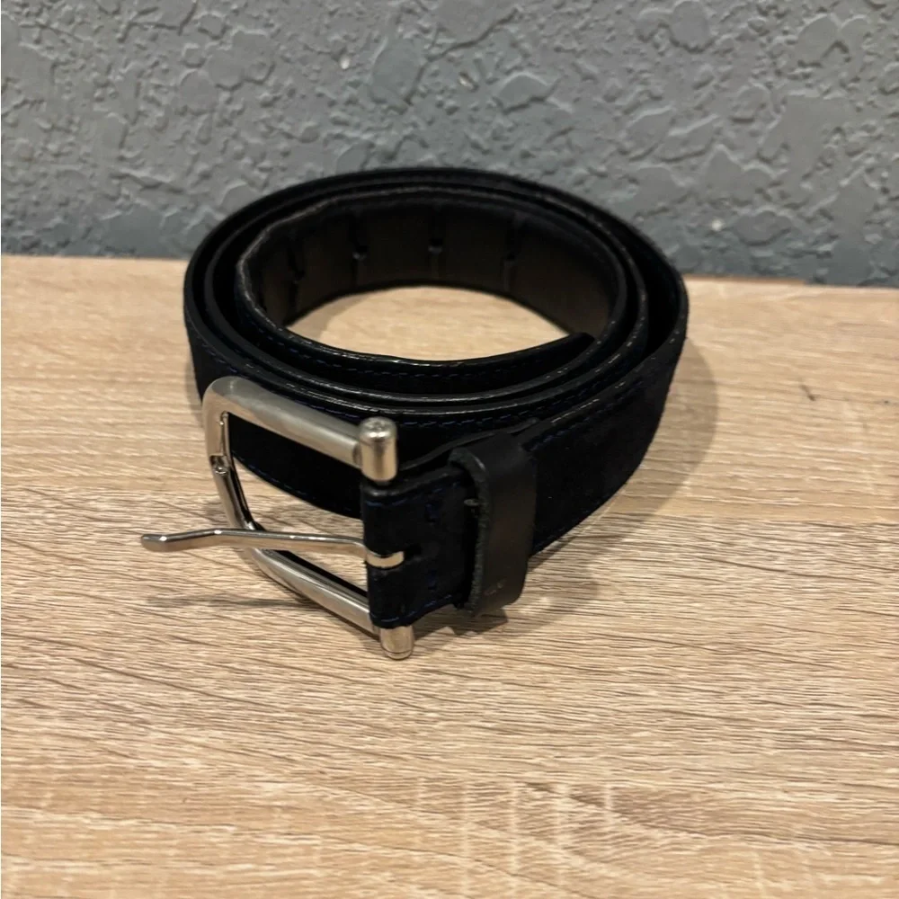 Ermenegildo Zegna Suede, Black Leather Belt with Silver Buckle (260)